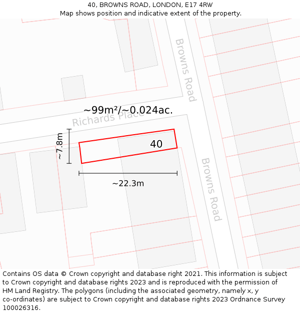 40, BROWNS ROAD, LONDON, E17 4RW: Plot and title map