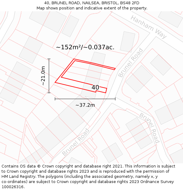 40, BRUNEL ROAD, NAILSEA, BRISTOL, BS48 2FD: Plot and title map