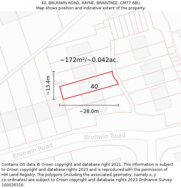 40, BRUNWIN ROAD, RAYNE, BRAINTREE, CM77 6BU: Plot and title map