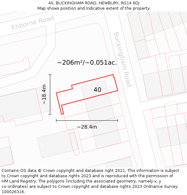 40, BUCKINGHAM ROAD, NEWBURY, RG14 6DJ: Plot and title map