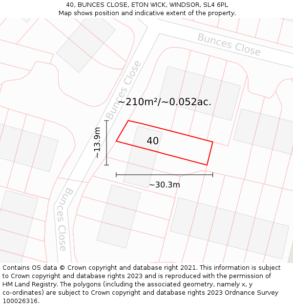 40, BUNCES CLOSE, ETON WICK, WINDSOR, SL4 6PL: Plot and title map