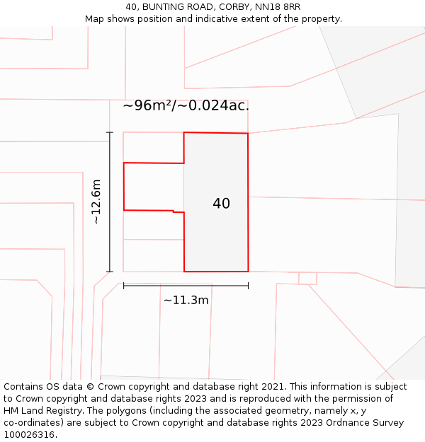 40, BUNTING ROAD, CORBY, NN18 8RR: Plot and title map