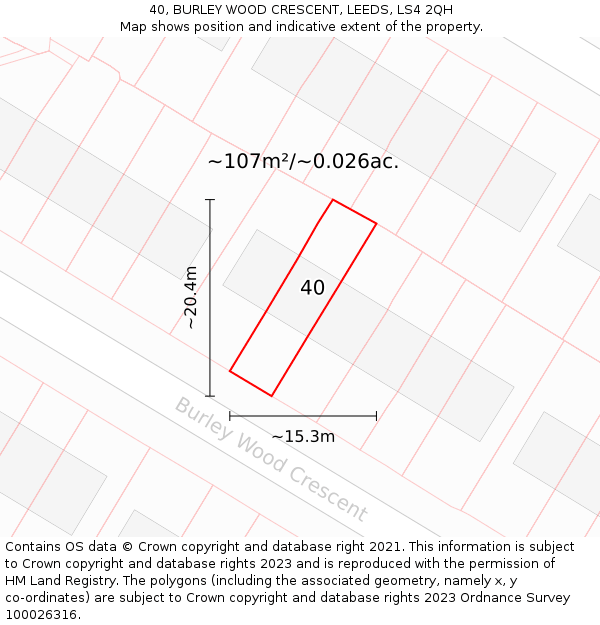 40, BURLEY WOOD CRESCENT, LEEDS, LS4 2QH: Plot and title map