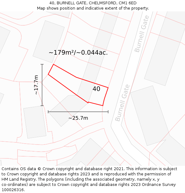 40, BURNELL GATE, CHELMSFORD, CM1 6ED: Plot and title map