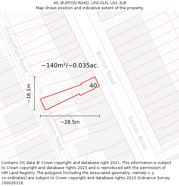 40, BURTON ROAD, LINCOLN, LN1 3LB: Plot and title map