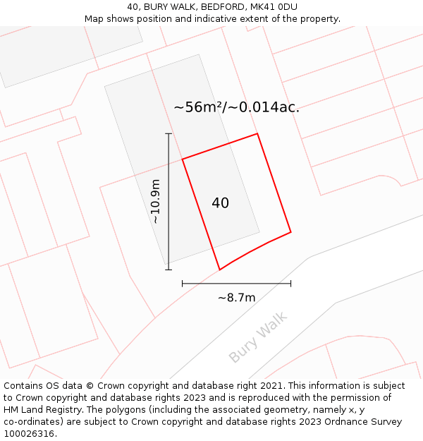 40, BURY WALK, BEDFORD, MK41 0DU: Plot and title map