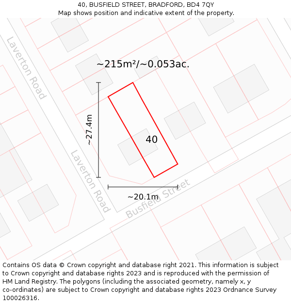 40, BUSFIELD STREET, BRADFORD, BD4 7QY: Plot and title map