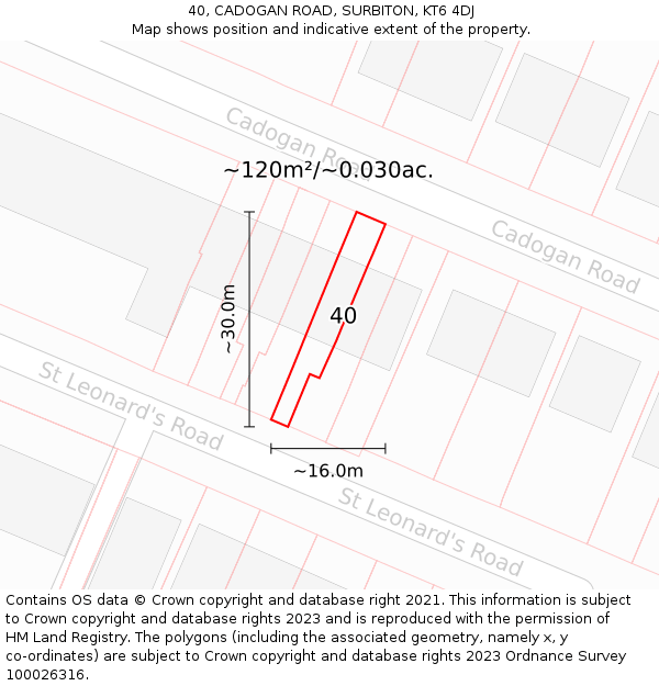 40, CADOGAN ROAD, SURBITON, KT6 4DJ: Plot and title map