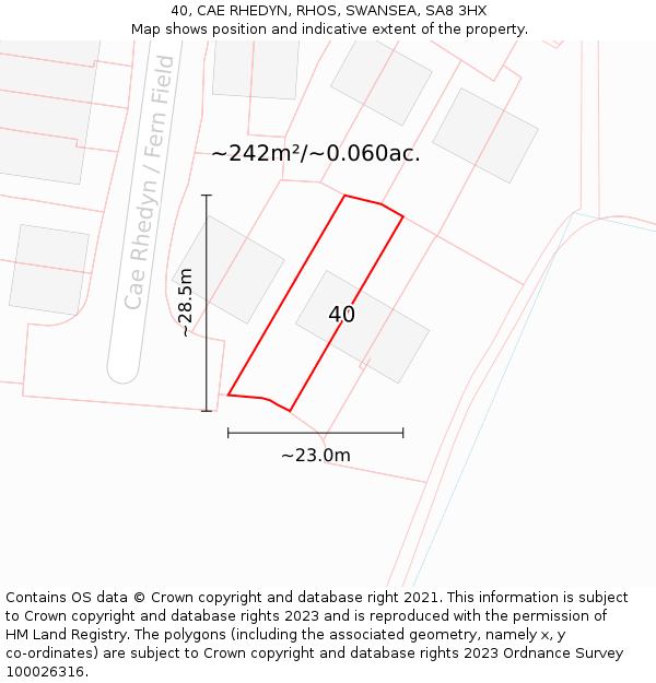 40, CAE RHEDYN, RHOS, SWANSEA, SA8 3HX: Plot and title map