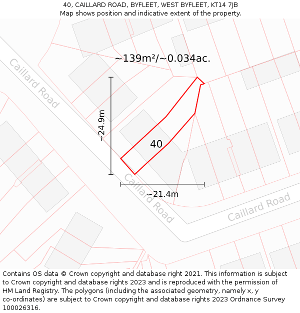 40, CAILLARD ROAD, BYFLEET, WEST BYFLEET, KT14 7JB: Plot and title map