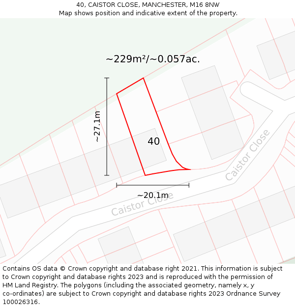 40, CAISTOR CLOSE, MANCHESTER, M16 8NW: Plot and title map