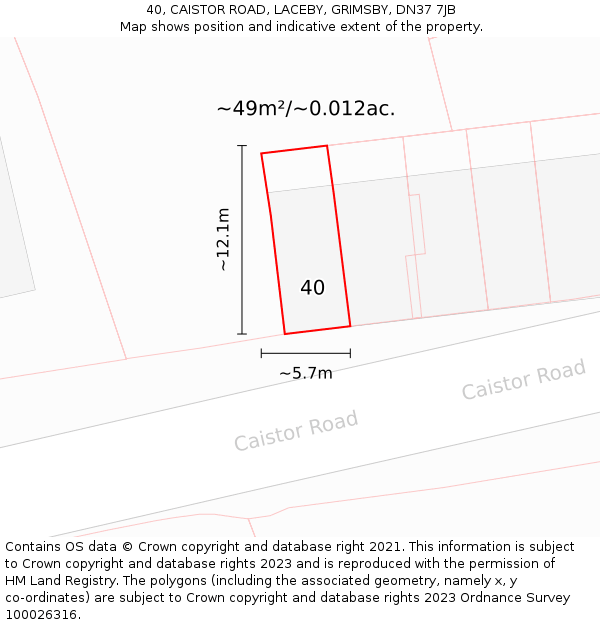 40, CAISTOR ROAD, LACEBY, GRIMSBY, DN37 7JB: Plot and title map