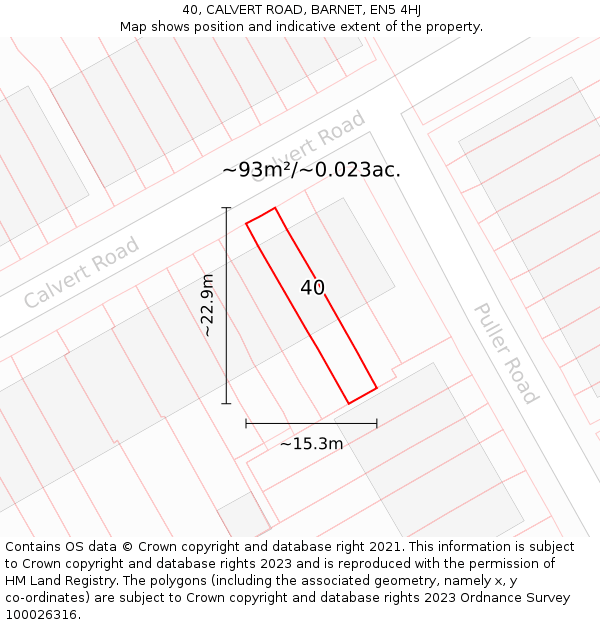 40, CALVERT ROAD, BARNET, EN5 4HJ: Plot and title map