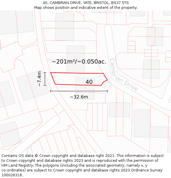 40, CAMBRIAN DRIVE, YATE, BRISTOL, BS37 5TS: Plot and title map