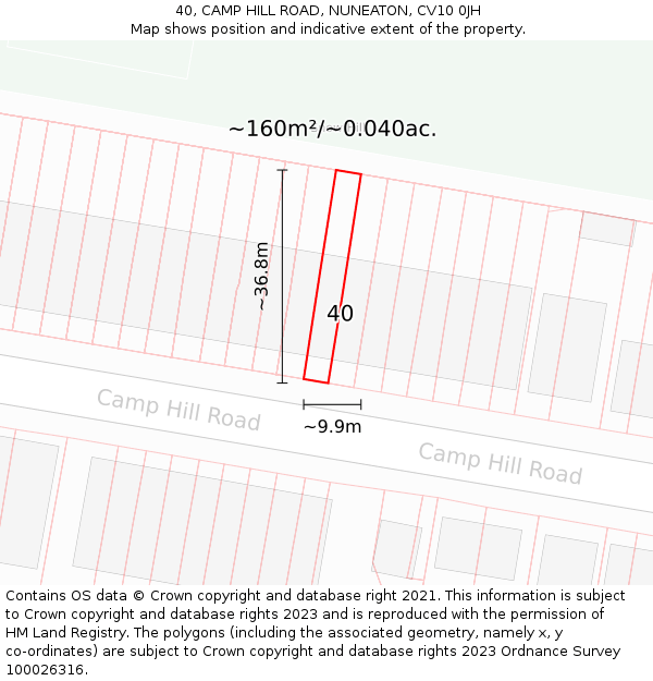 40, CAMP HILL ROAD, NUNEATON, CV10 0JH: Plot and title map