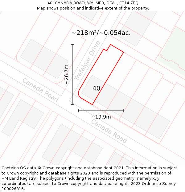 40, CANADA ROAD, WALMER, DEAL, CT14 7EQ: Plot and title map