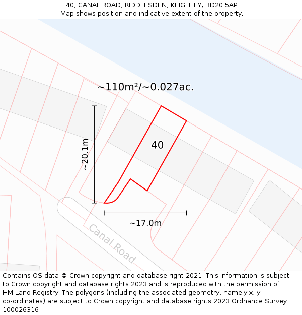 40, CANAL ROAD, RIDDLESDEN, KEIGHLEY, BD20 5AP: Plot and title map