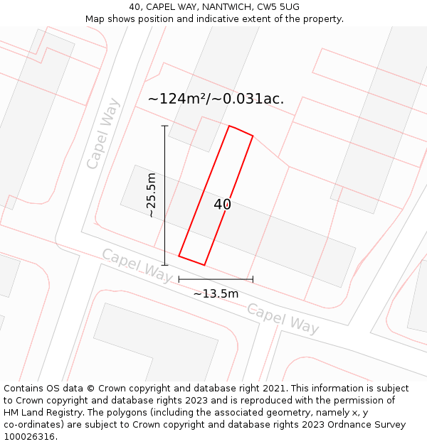 40, CAPEL WAY, NANTWICH, CW5 5UG: Plot and title map