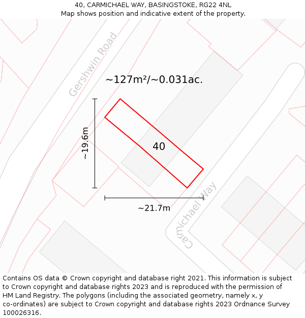 40, CARMICHAEL WAY, BASINGSTOKE, RG22 4NL: Plot and title map