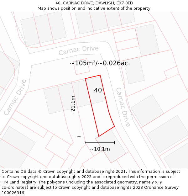 40, CARNAC DRIVE, DAWLISH, EX7 0FD: Plot and title map