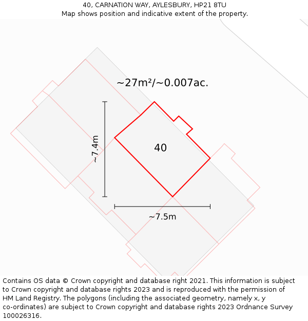 40, CARNATION WAY, AYLESBURY, HP21 8TU: Plot and title map