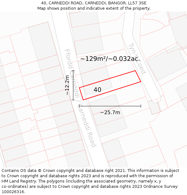 40, CARNEDDI ROAD, CARNEDDI, BANGOR, LL57 3SE: Plot and title map