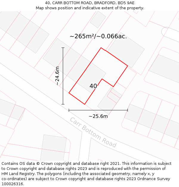 40, CARR BOTTOM ROAD, BRADFORD, BD5 9AE: Plot and title map