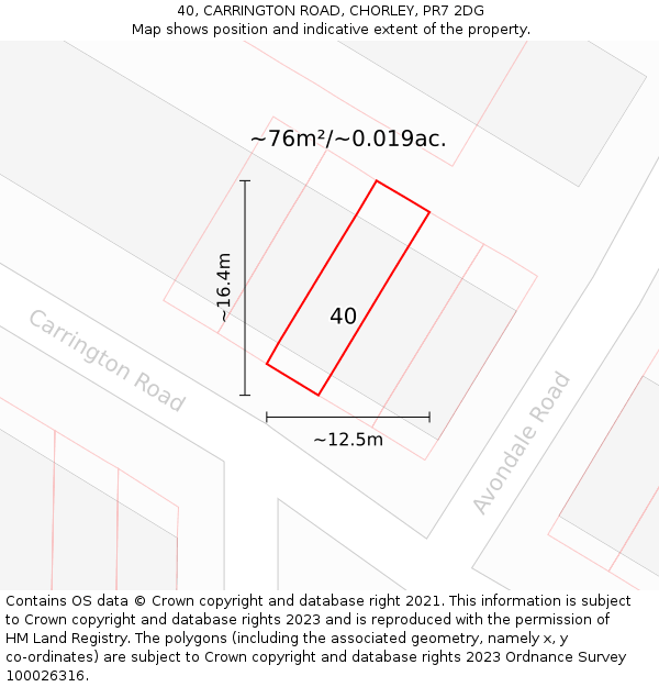 40, CARRINGTON ROAD, CHORLEY, PR7 2DG: Plot and title map