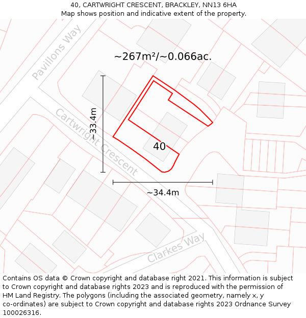 40, CARTWRIGHT CRESCENT, BRACKLEY, NN13 6HA: Plot and title map