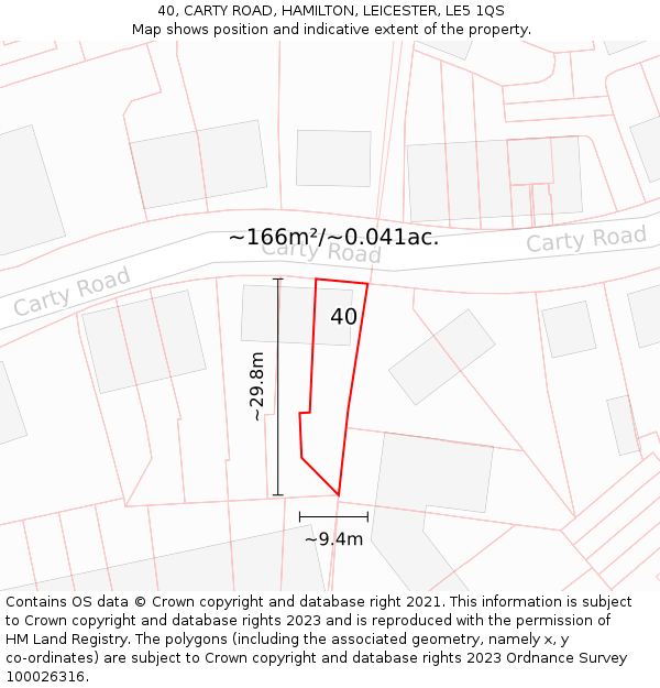 40, CARTY ROAD, HAMILTON, LEICESTER, LE5 1QS: Plot and title map