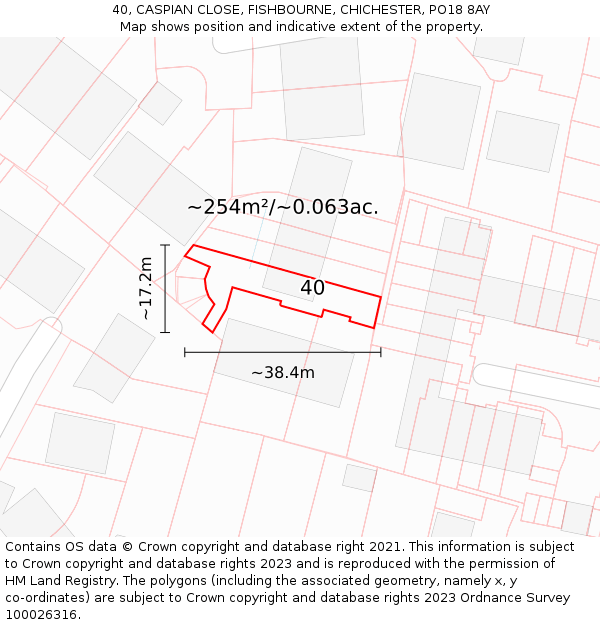 40, CASPIAN CLOSE, FISHBOURNE, CHICHESTER, PO18 8AY: Plot and title map