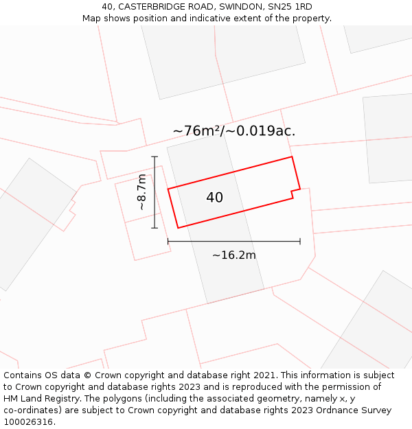 40, CASTERBRIDGE ROAD, SWINDON, SN25 1RD: Plot and title map