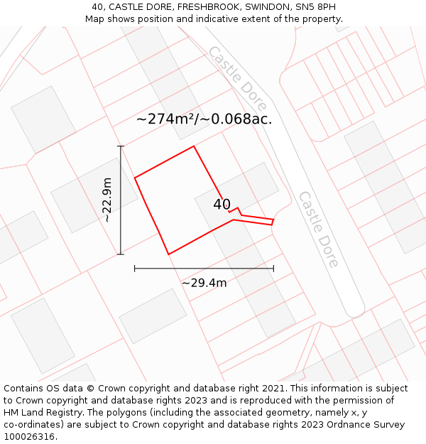 40, CASTLE DORE, FRESHBROOK, SWINDON, SN5 8PH: Plot and title map