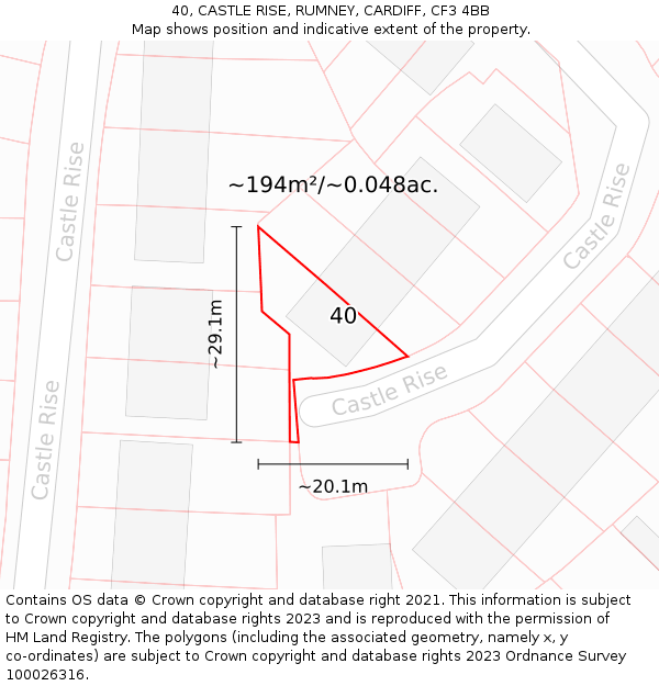 40, CASTLE RISE, RUMNEY, CARDIFF, CF3 4BB: Plot and title map