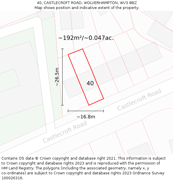 40, CASTLECROFT ROAD, WOLVERHAMPTON, WV3 8BZ: Plot and title map