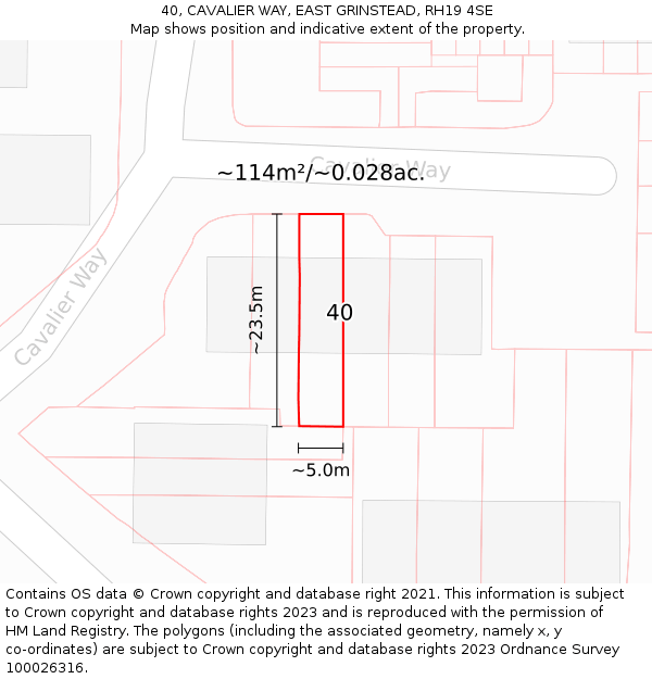 40, CAVALIER WAY, EAST GRINSTEAD, RH19 4SE: Plot and title map