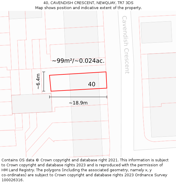 40, CAVENDISH CRESCENT, NEWQUAY, TR7 3DS: Plot and title map