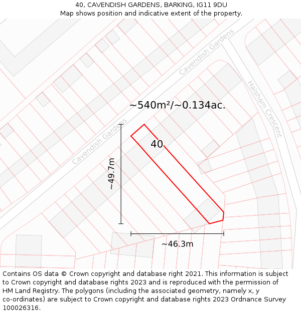 40, CAVENDISH GARDENS, BARKING, IG11 9DU: Plot and title map
