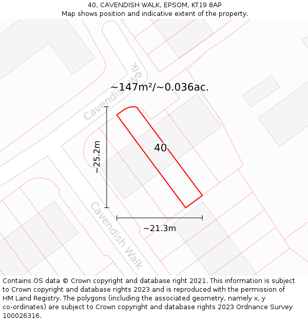 40, CAVENDISH WALK, EPSOM, KT19 8AP: Plot and title map