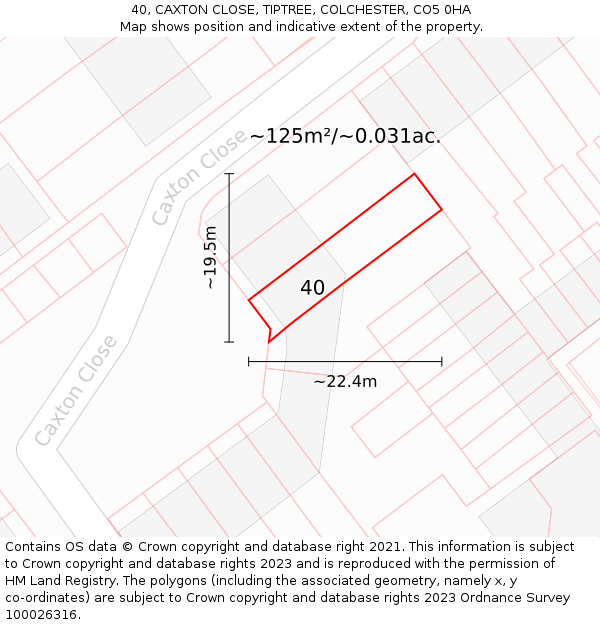 40, CAXTON CLOSE, TIPTREE, COLCHESTER, CO5 0HA: Plot and title map