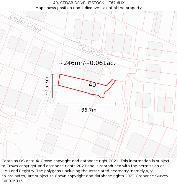 40, CEDAR DRIVE, IBSTOCK, LE67 6HX: Plot and title map