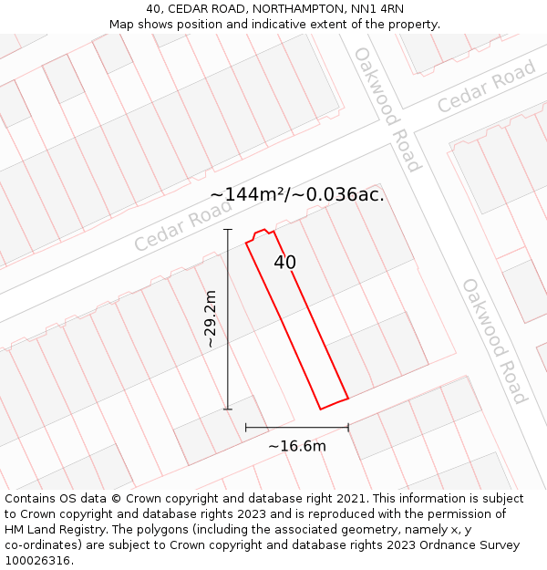 40, CEDAR ROAD, NORTHAMPTON, NN1 4RN: Plot and title map