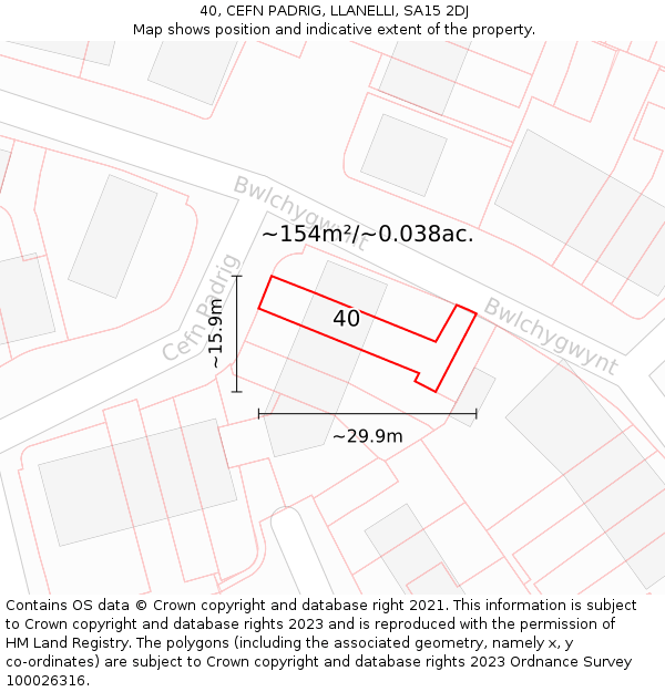 40, CEFN PADRIG, LLANELLI, SA15 2DJ: Plot and title map