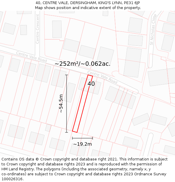 40, CENTRE VALE, DERSINGHAM, KING'S LYNN, PE31 6JP: Plot and title map