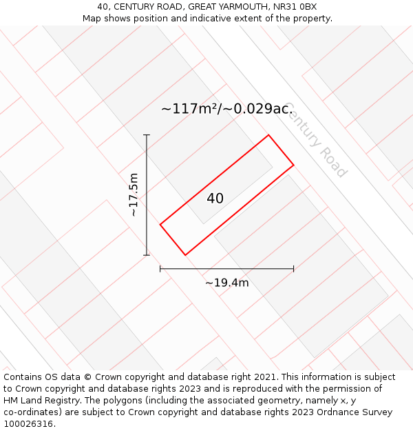 40, CENTURY ROAD, GREAT YARMOUTH, NR31 0BX: Plot and title map