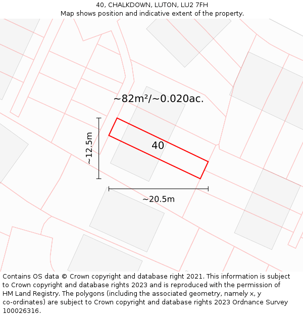 40, CHALKDOWN, LUTON, LU2 7FH: Plot and title map