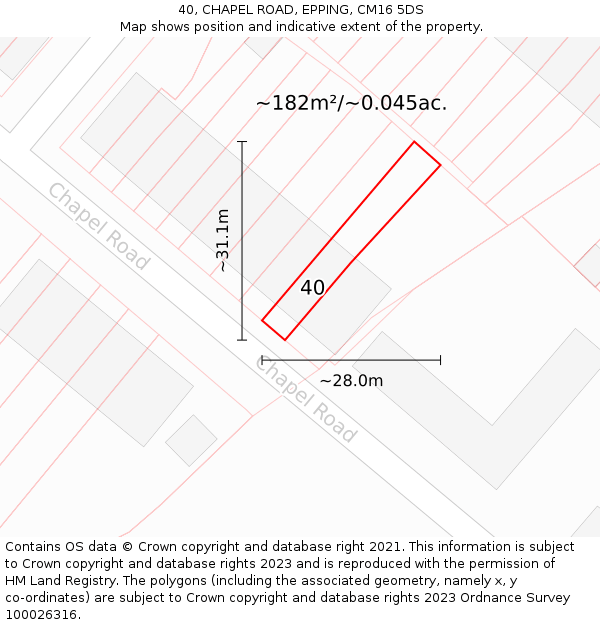 40, CHAPEL ROAD, EPPING, CM16 5DS: Plot and title map