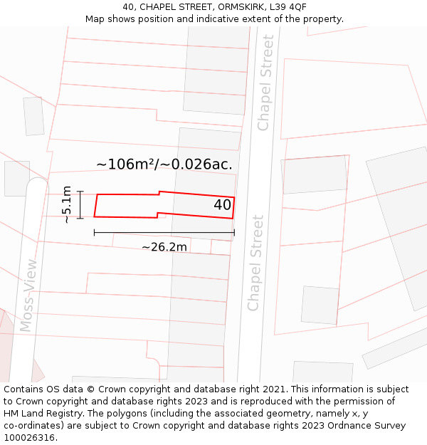 40, CHAPEL STREET, ORMSKIRK, L39 4QF: Plot and title map
