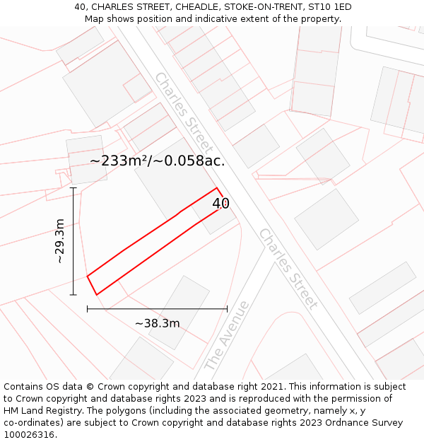 40, CHARLES STREET, CHEADLE, STOKE-ON-TRENT, ST10 1ED: Plot and title map