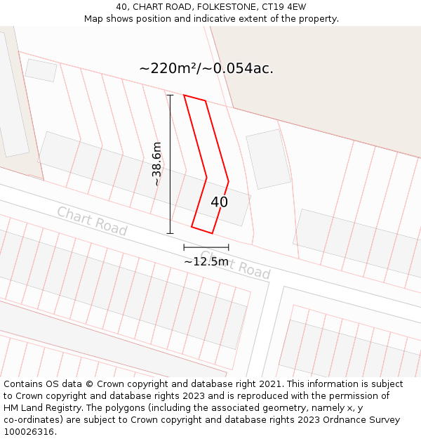 40, CHART ROAD, FOLKESTONE, CT19 4EW: Plot and title map